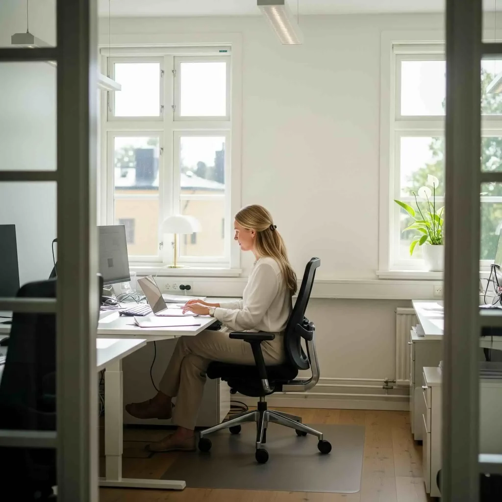 Kvinna som arbetar med lönehantering på kontor